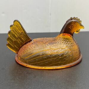 Vintage Indiana Glass Amber Hen on Nest Top Lid Only 70s 80s